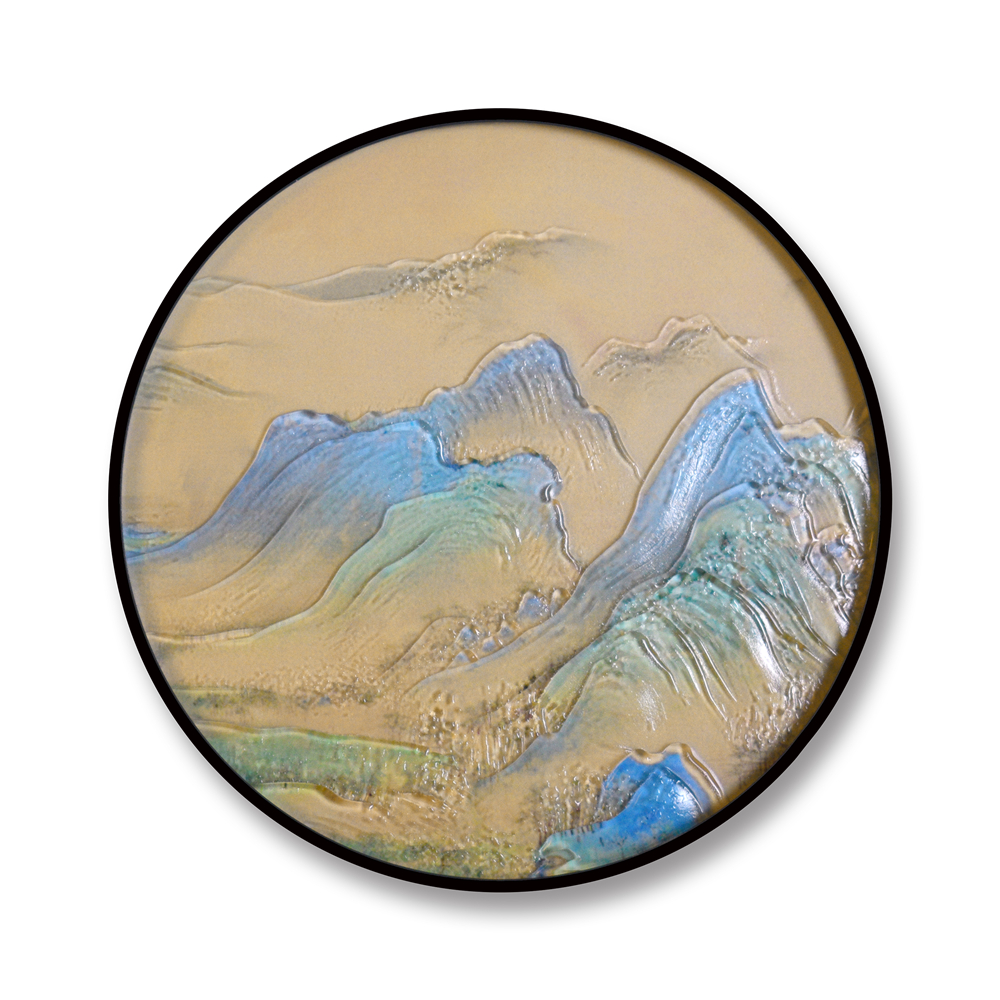 批发现代景观 400 毫米 500 毫米圆形装饰金属框壁画