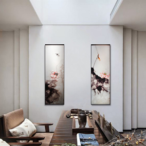 新中式沙发书房客厅餐桌背景墙带框3D立体艺术玻璃画一塘荷趣挂画壁画