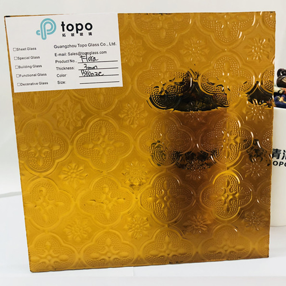 3mm 4mm 5mm 透明/蓝色/古铜色/绿色花卉图案玻璃