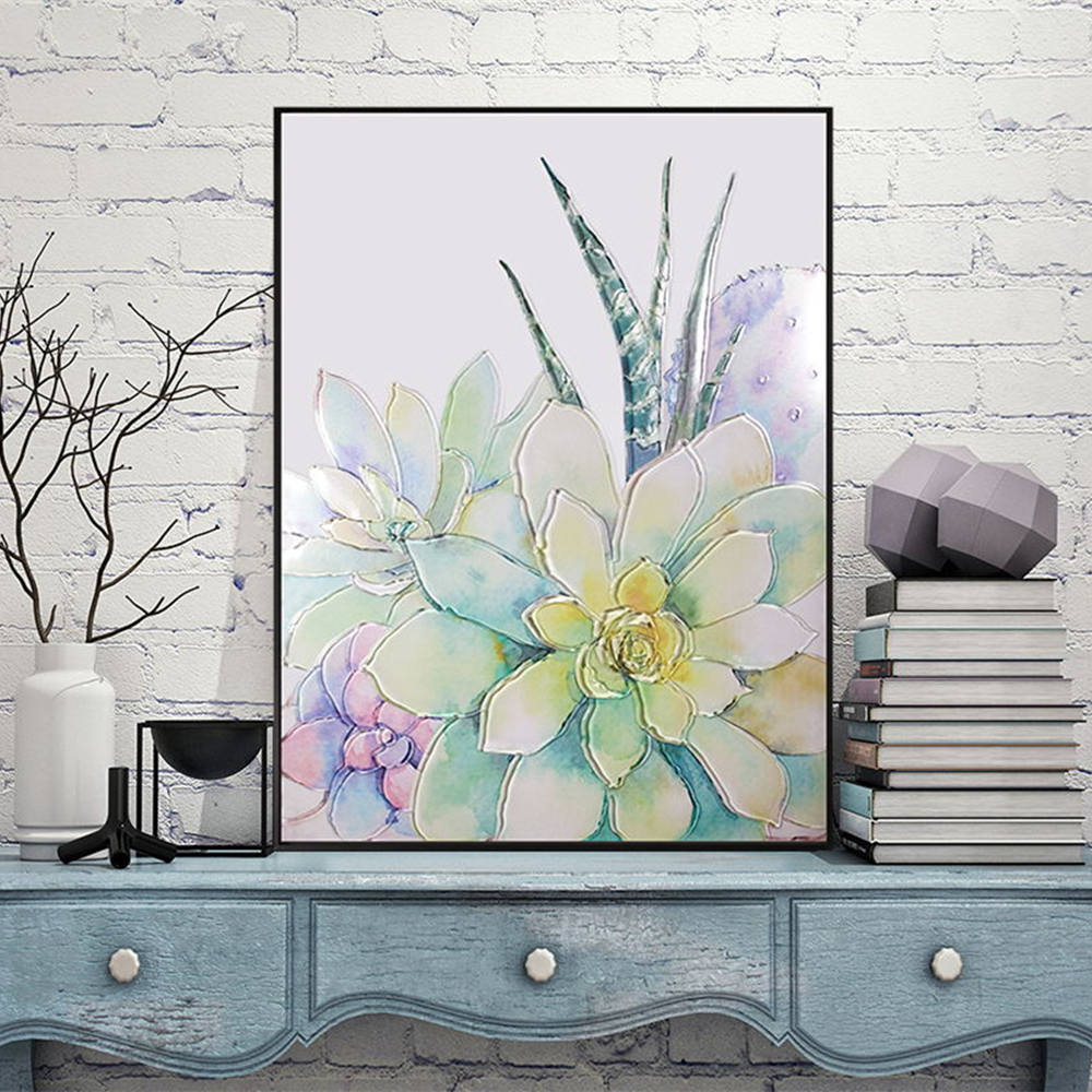 现代挂墙艺术彩色装饰多肉植物阁楼玻璃画