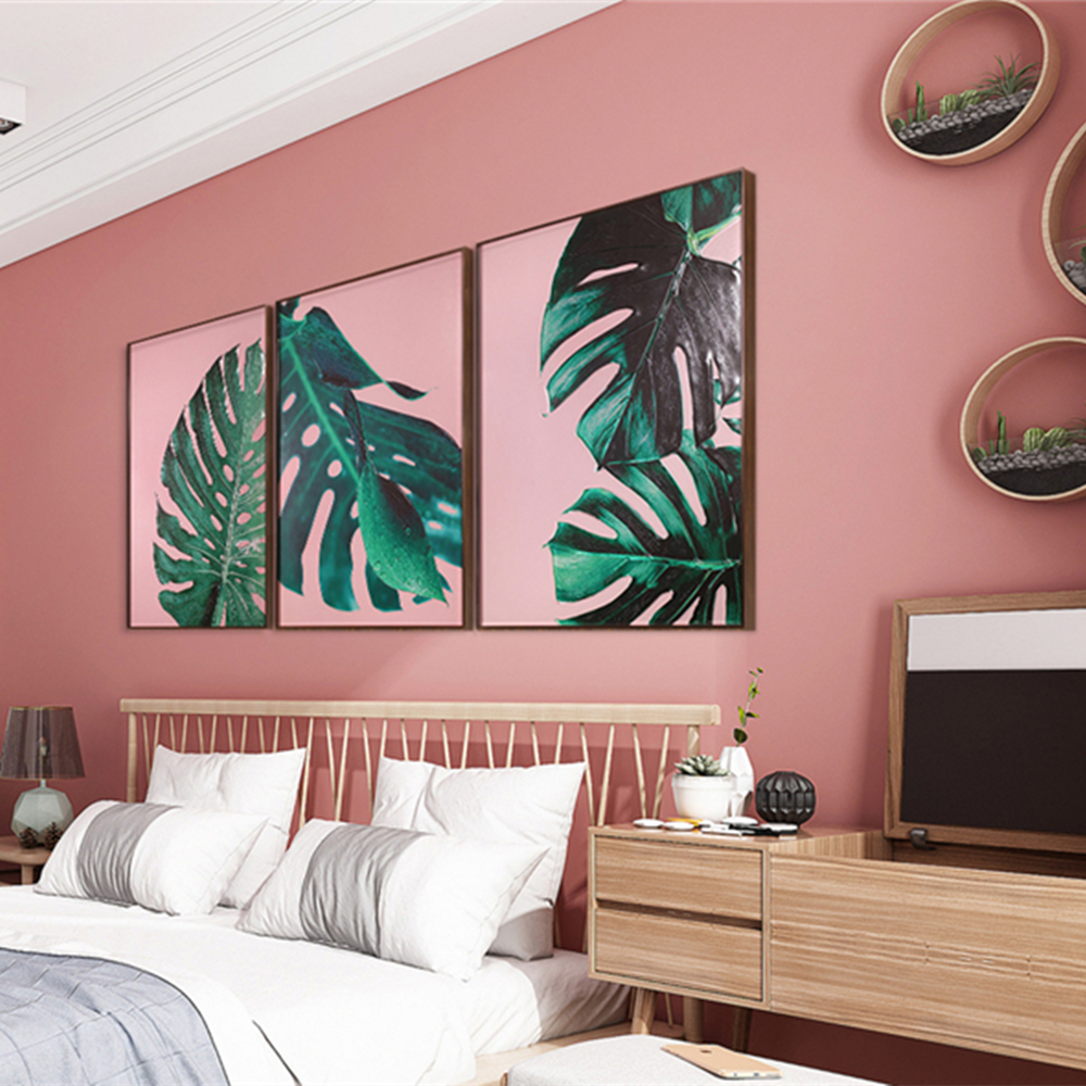 北欧风格3片H800mm*600mm绿叶挂墙客厅玻璃画