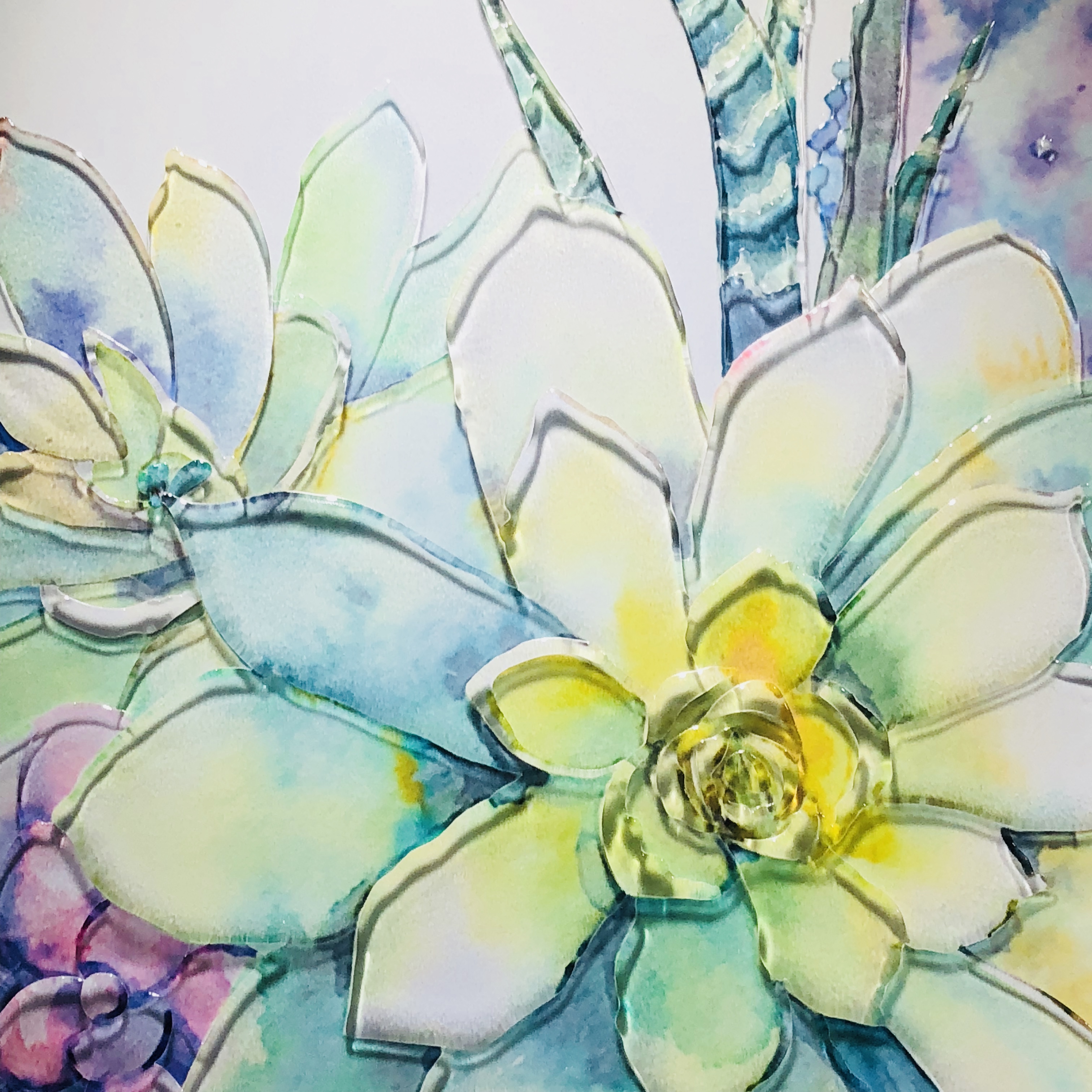 现代挂墙艺术彩色装饰多肉植物阁楼玻璃画