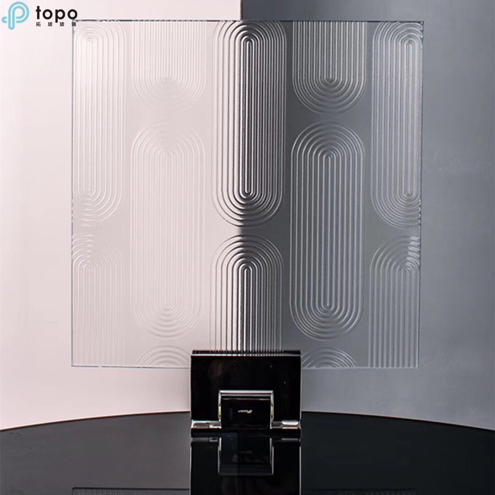 5mm 6mm 粉色装饰压花熔花玻璃