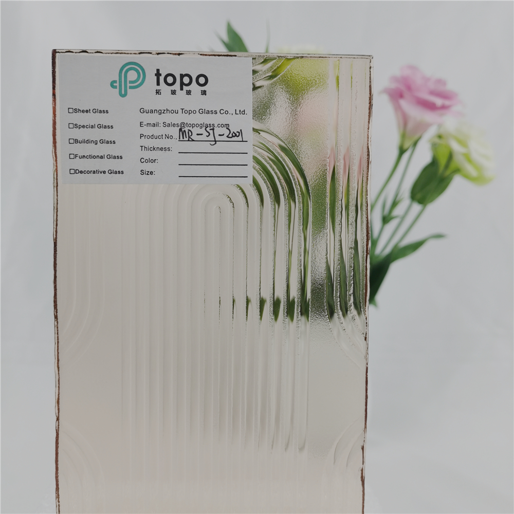 5mm 6mm 粉色装饰压花熔花玻璃