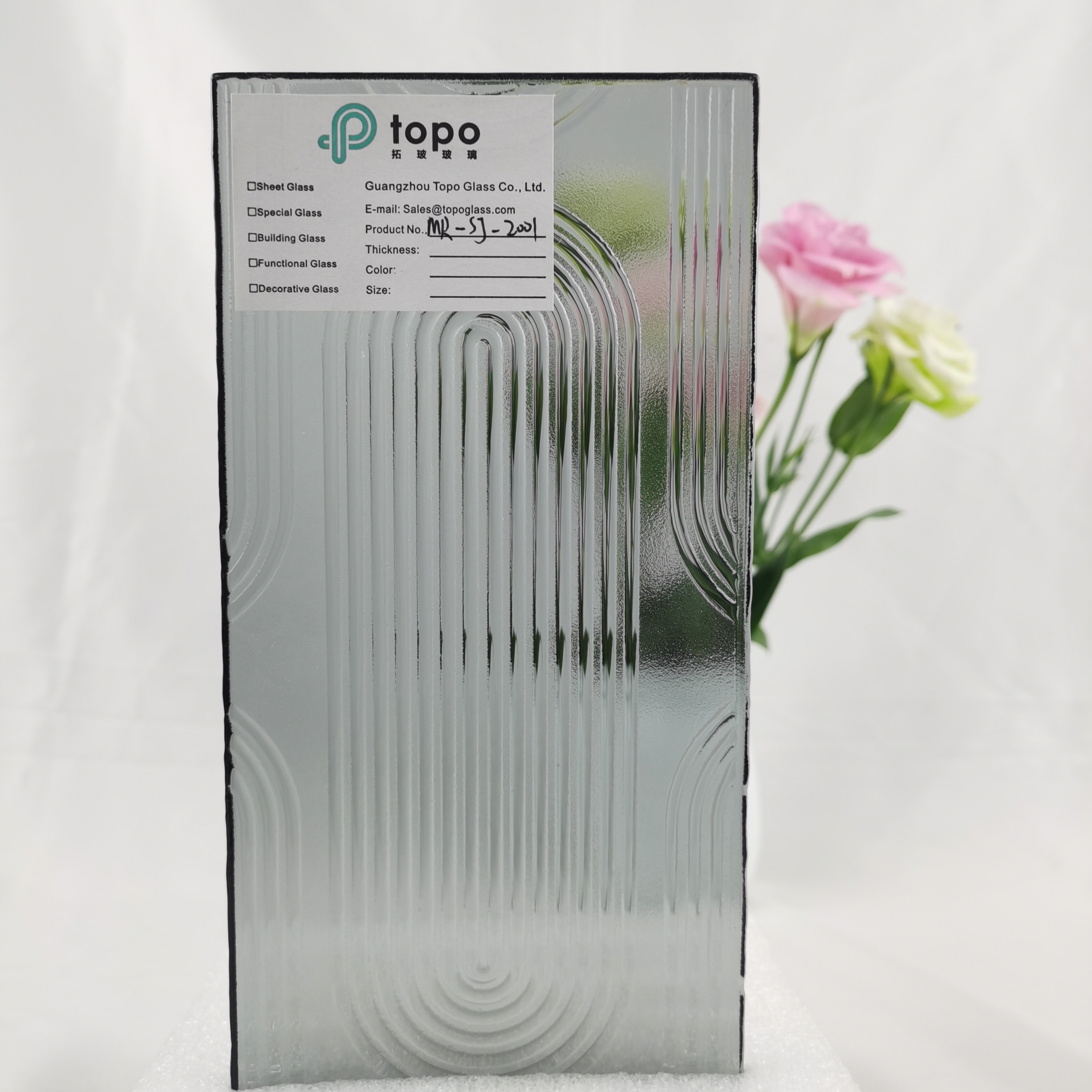 5mm 6mm 粉色装饰压花熔花玻璃