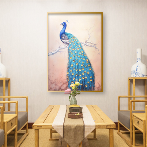 3D立体晶瓷装饰画客厅餐桌背景墙沙发挂画孔雀餐厅壁画