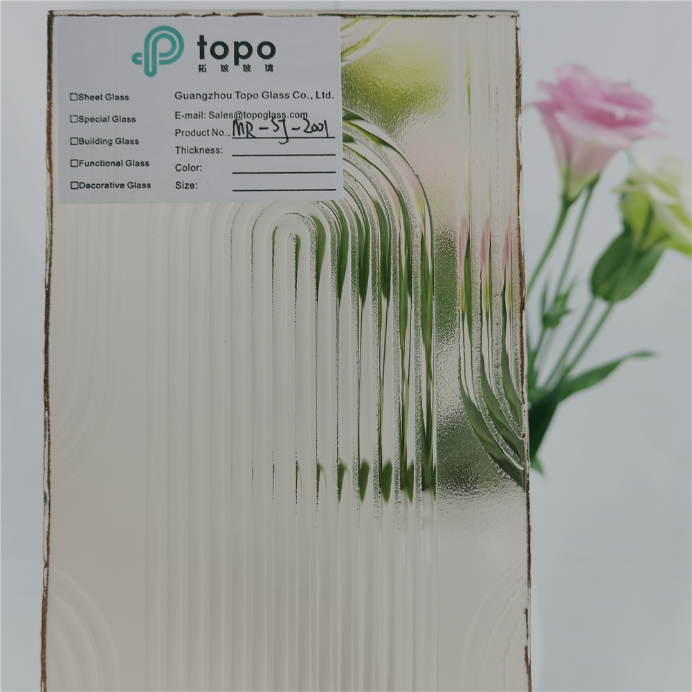 5mm 6mm 粉色装饰压花熔花玻璃